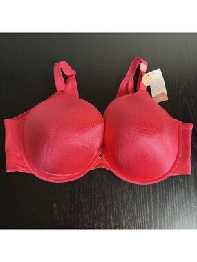 NWT CACIQUE Plus Size 44DDD Boost Plunge Underwire T-Shirt Bra Coral